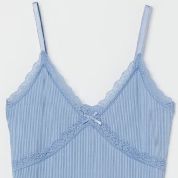 H&M Divided ribbed lace trim dress color light blue size Medium - Picture 4 of 5